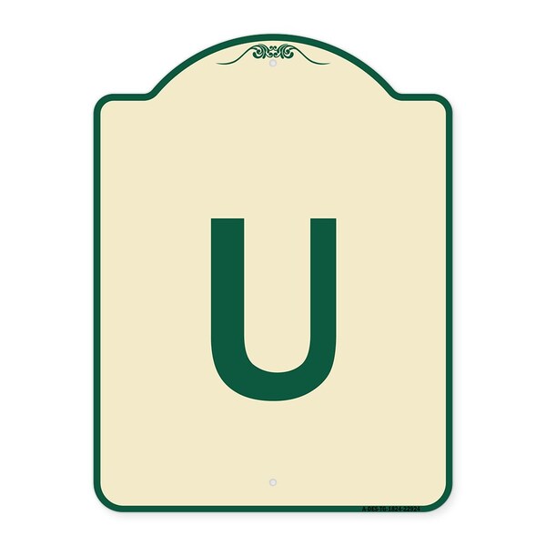 Designer Series Sign W/ Letter U, Tan & Green Heavy-Gauge Aluminum Sign, 24" x 18", TG-1824-22924